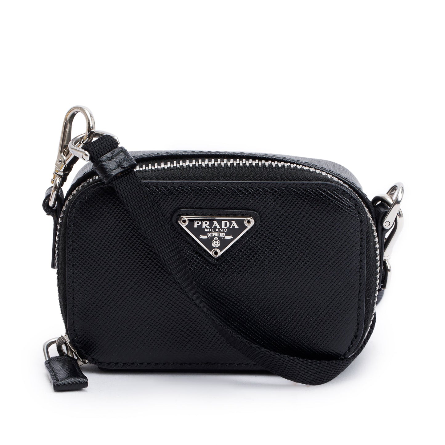 Prada Saffiano Pouch Handbag Leather Black Travel Bag