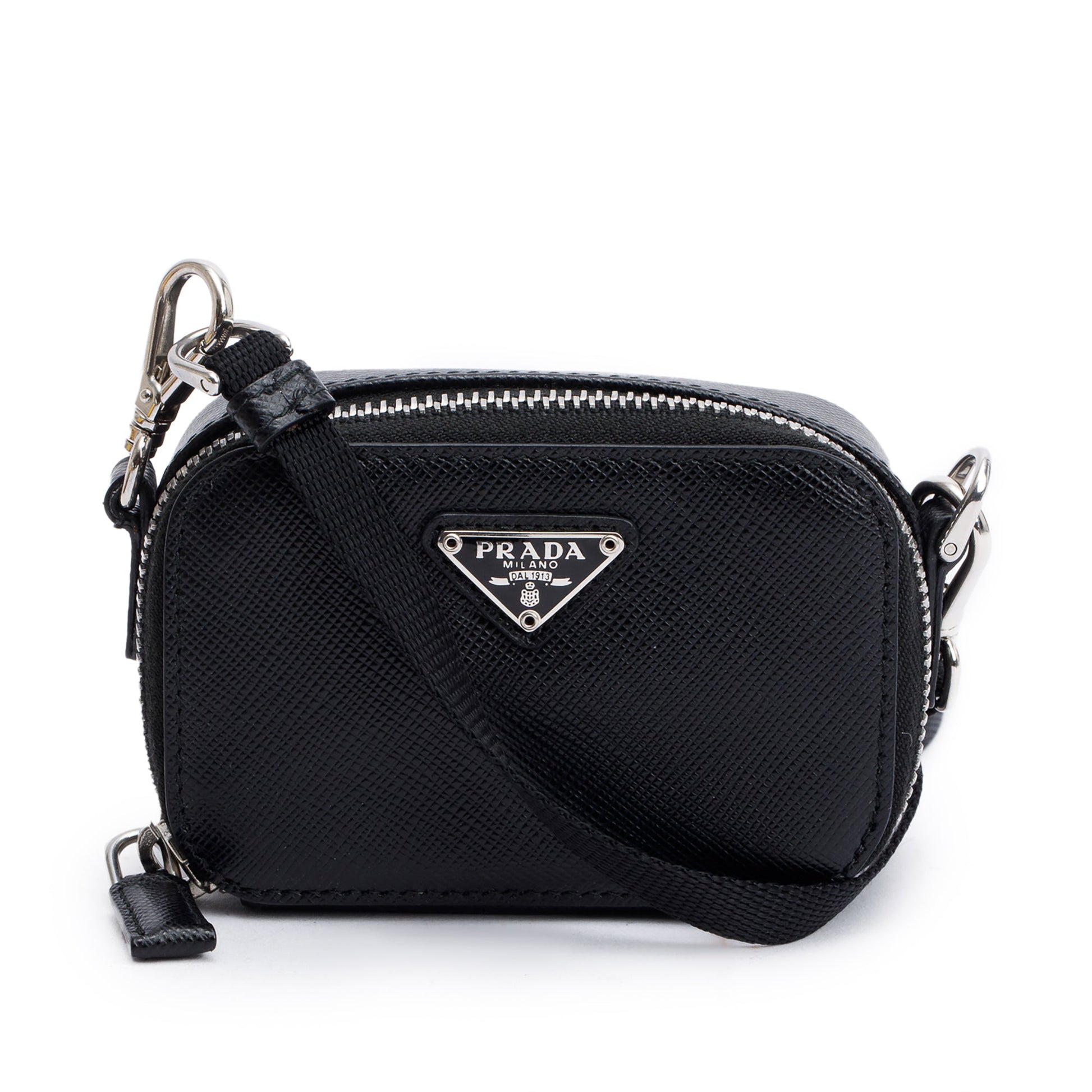 Prada Saffiano Pouch Handbag Leather Black Travel Bag
