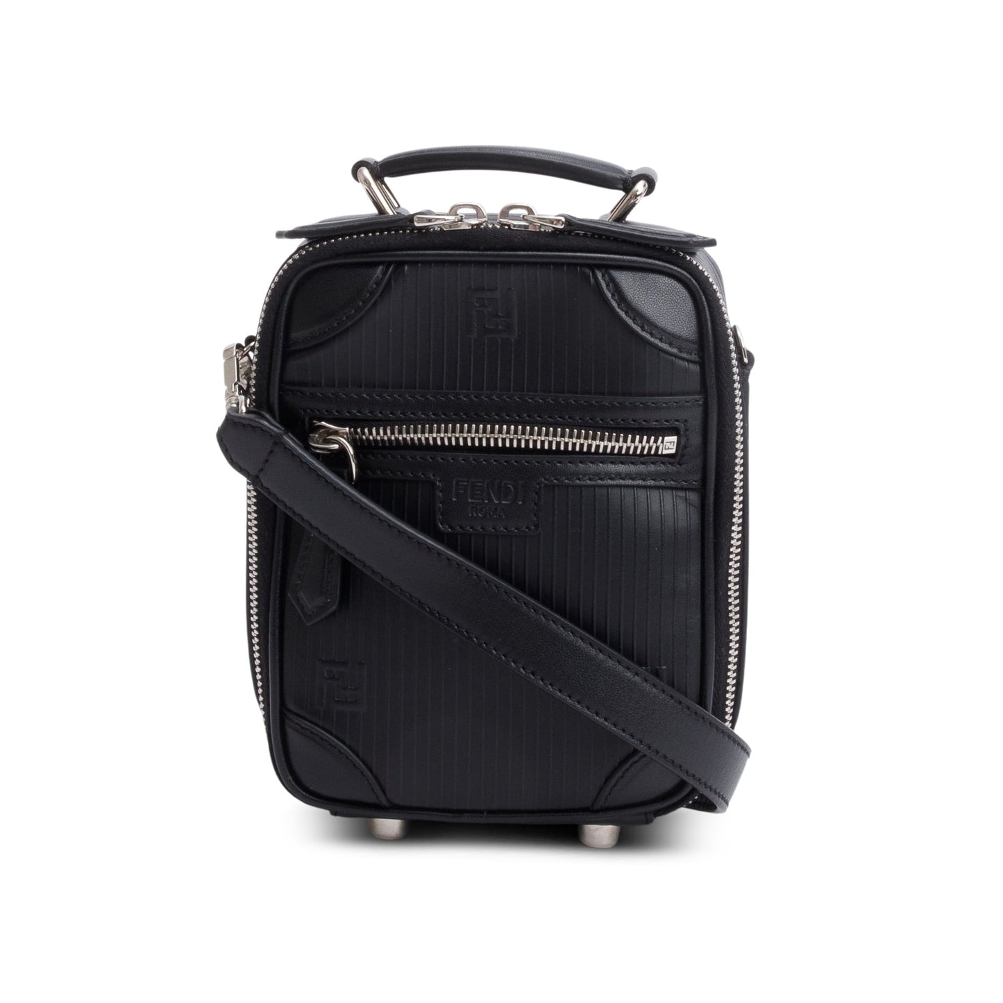 Fendi Vitello Astro Rubber Effect Trolley Bag Black Mini Travel Bag