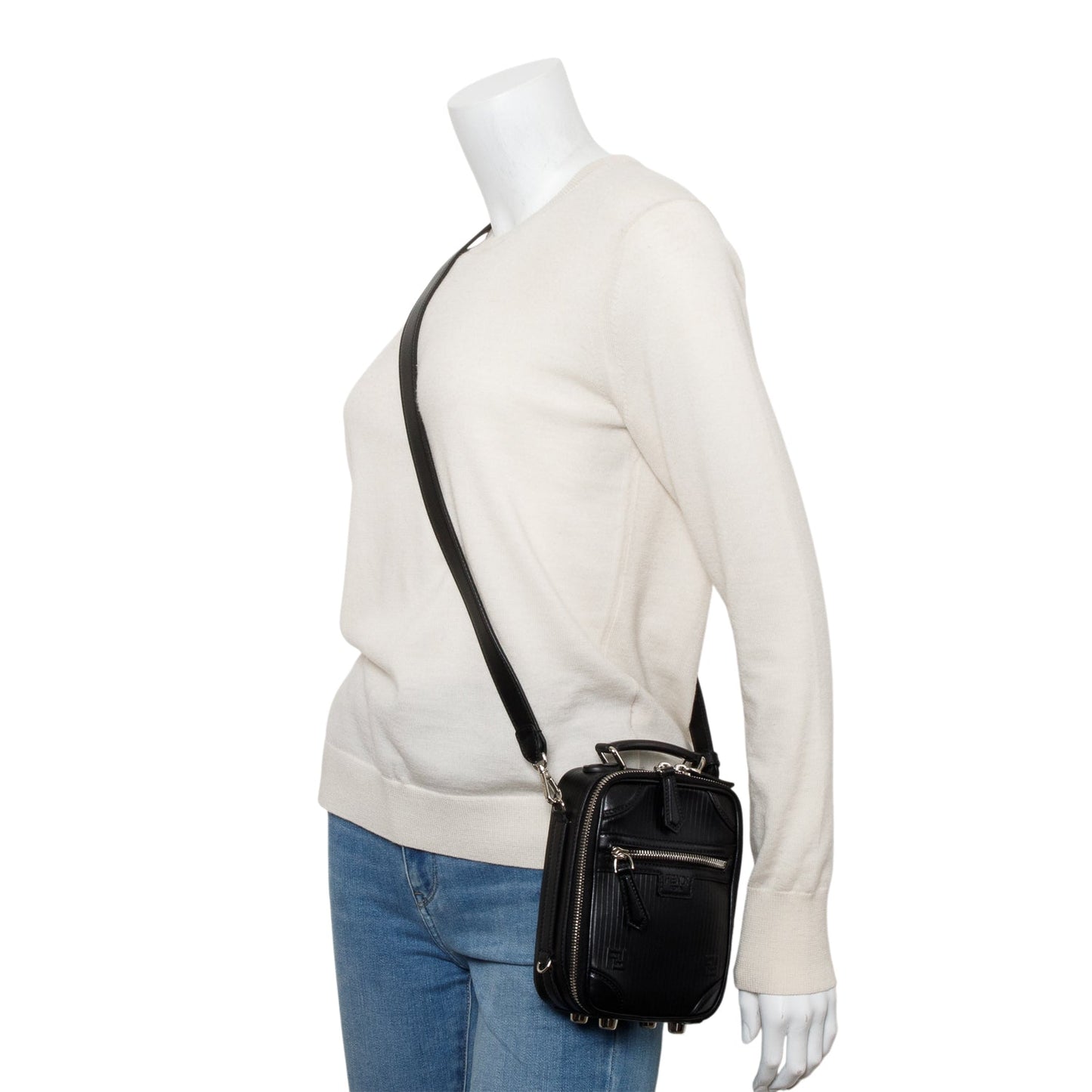 Fendi Vitello Astro Rubber Effect Trolley Bag Black Mini Travel Bag