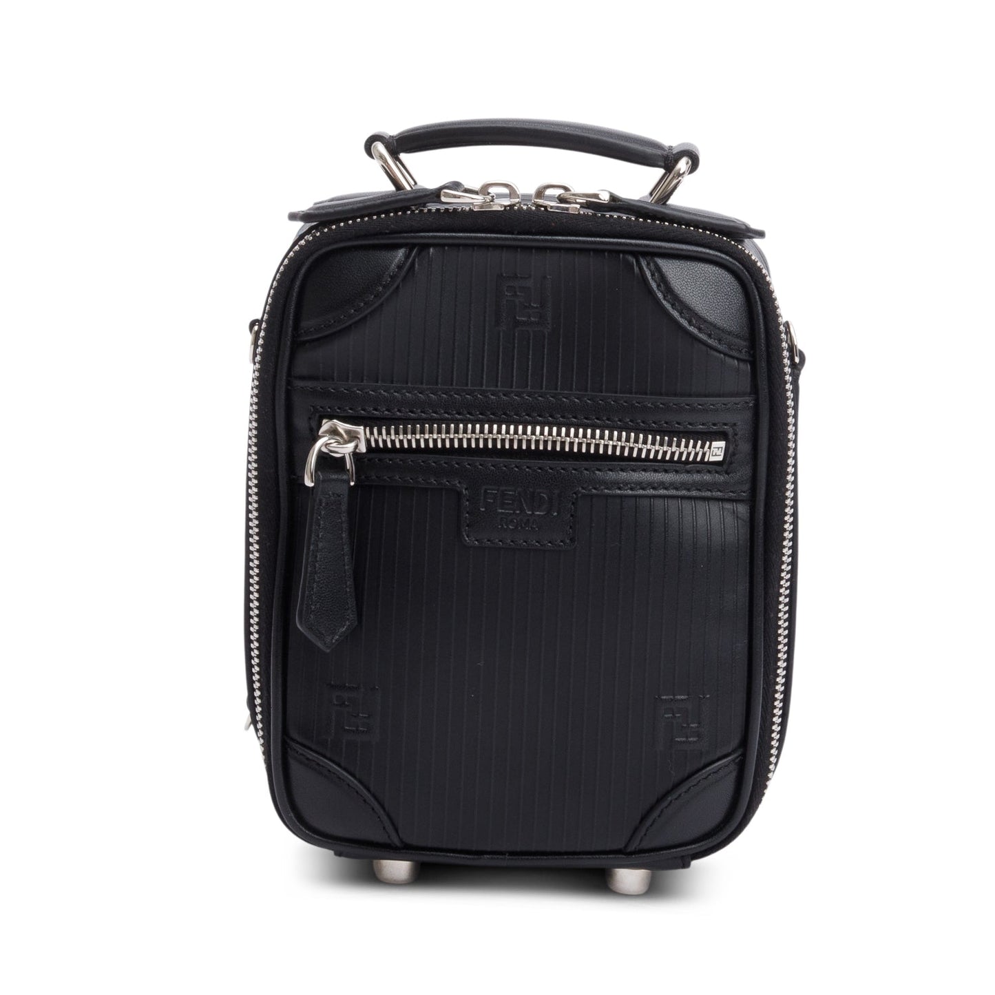 Fendi Vitello Astro Rubber Effect Trolley Bag Black Mini Travel Bag