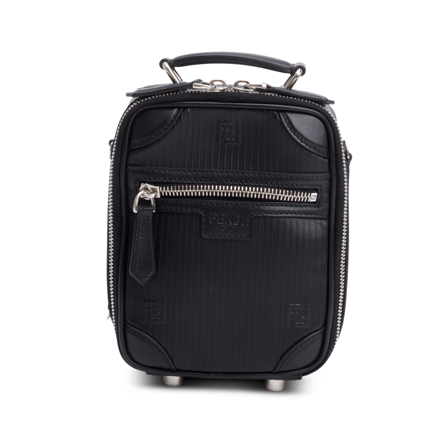 Fendi Vitello Astro Rubber Effect Trolley Bag Black Mini Travel Bag