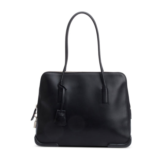 Prada Soft Calf Dome Tote Handbag Leather Black Tote Bag