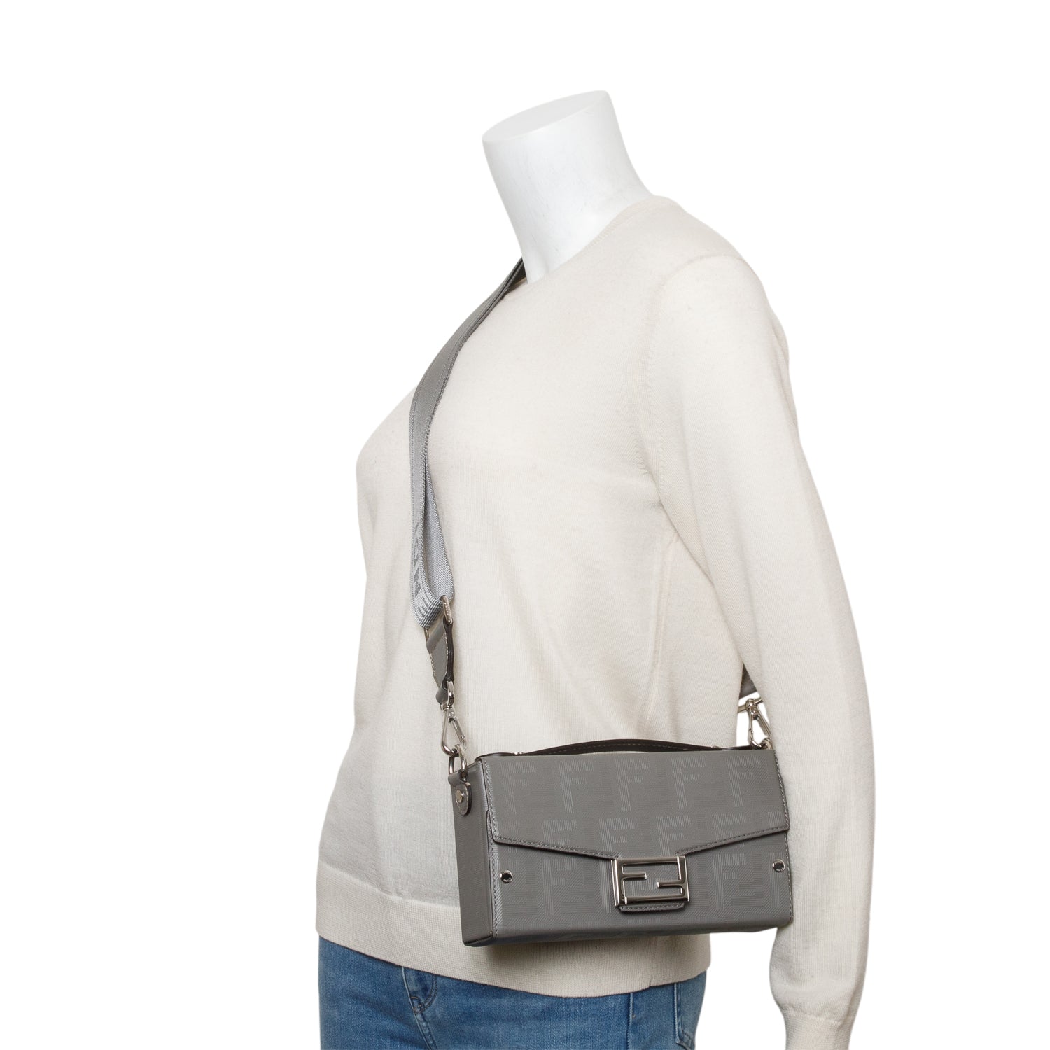 Fendi Grey Vitello King Ff Lines Embossed Soft Leather Travel Bag