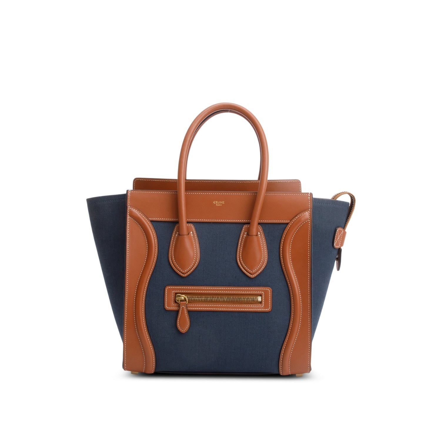 Celine & Navy Bi Color Calfskin Micro Luggage Leather Canvas Tote Bag