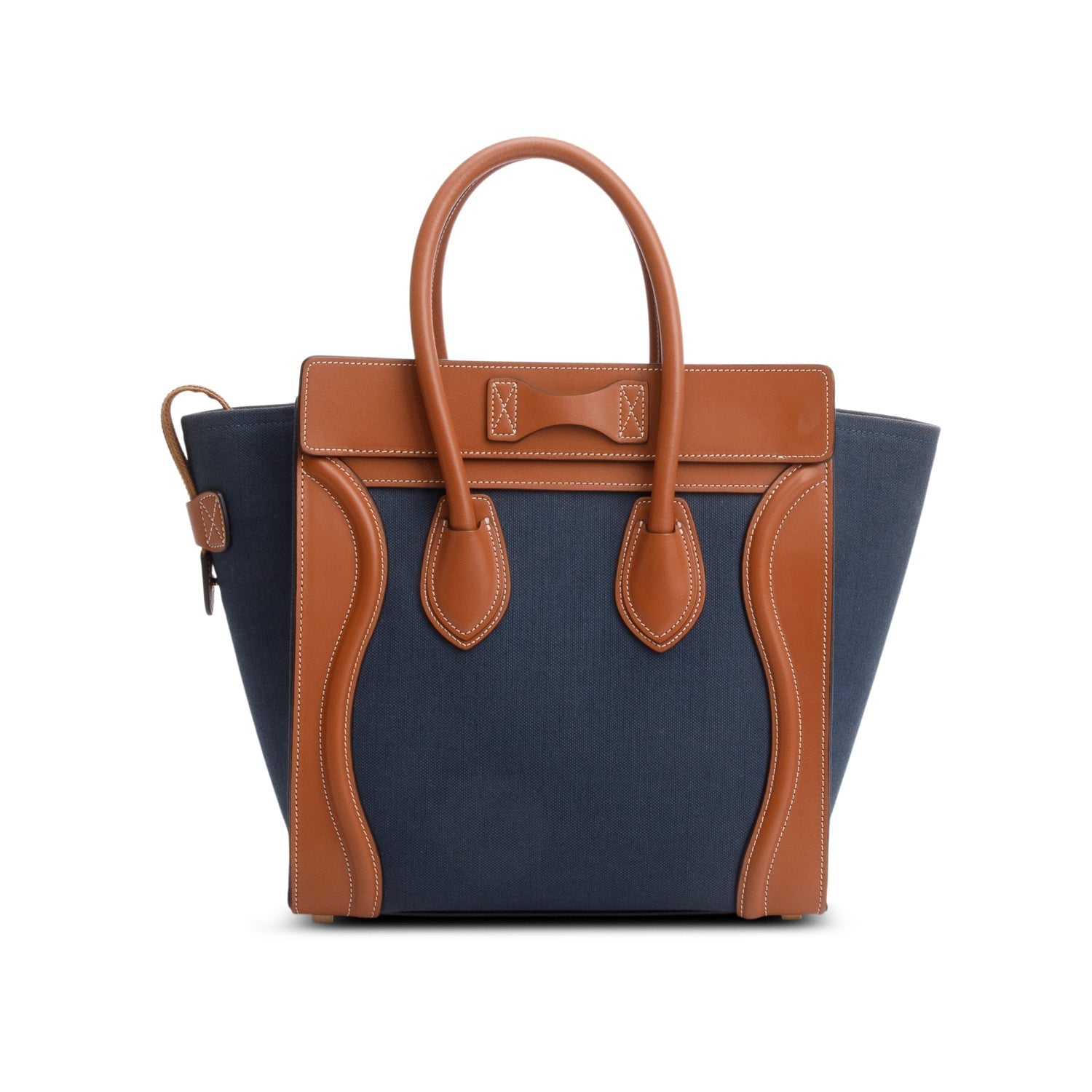 Celine & Navy Bi Color Calfskin Micro Luggage Leather Canvas Tote Bag