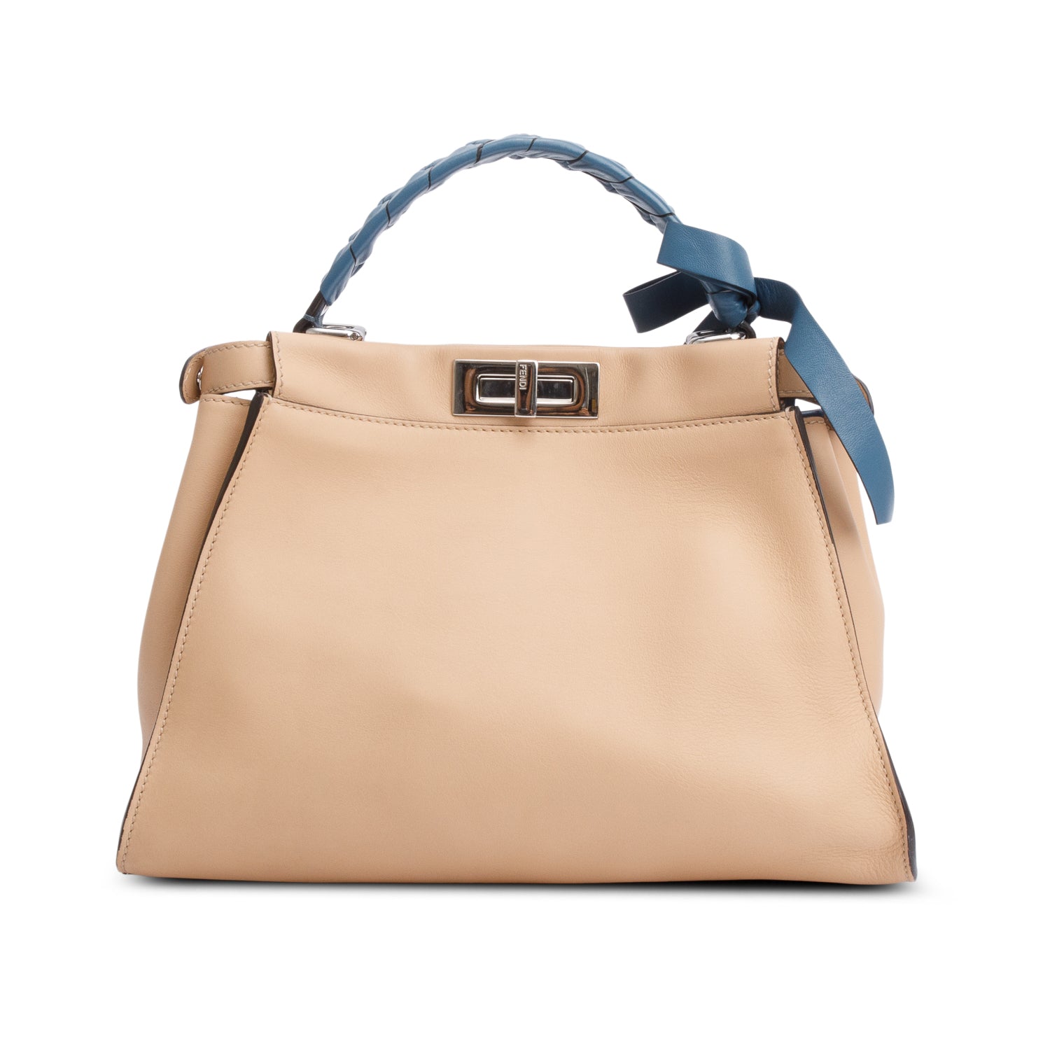 Fendi Calfskin Medium Peekaboo Ribbon Bag Leather Beige Travel Bag
