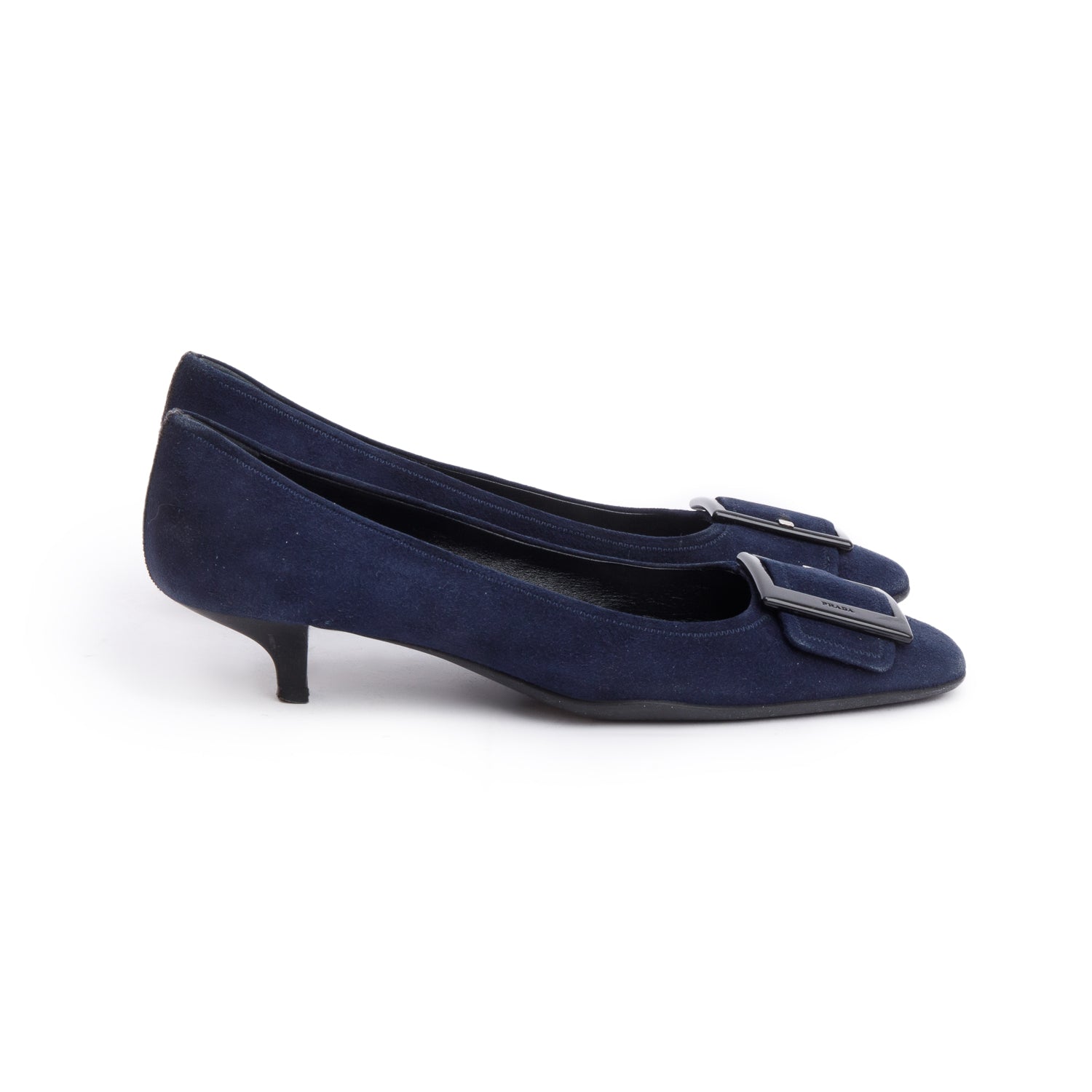 Prada Sport Navy Buckle Accent Pumps, Size Handbag Suede Shoes