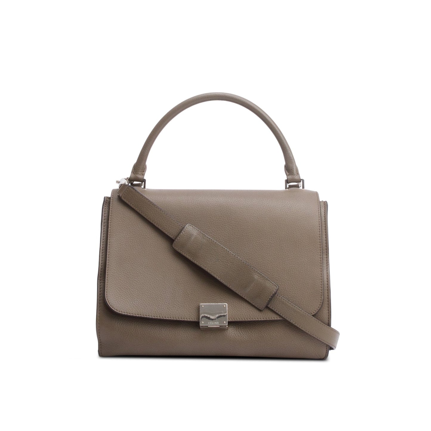 Celine Taupe Calfskin Trim Trapeze Bag Leather Suede Travel Bag