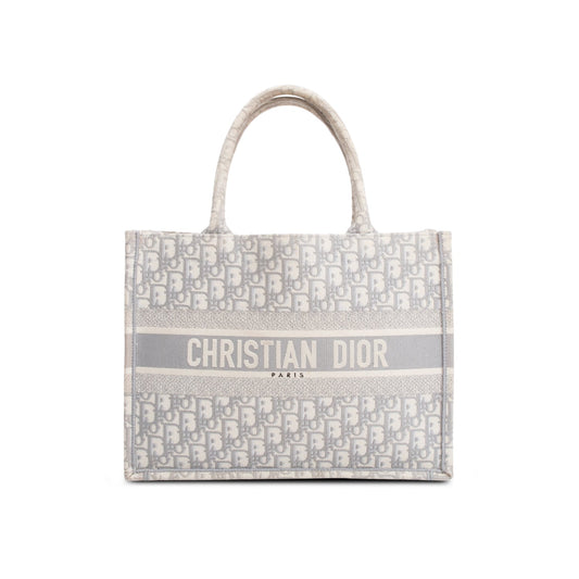Dior Christian Grey Oblique Embossed Book Tote Handbag Leather Medium Tote Bag