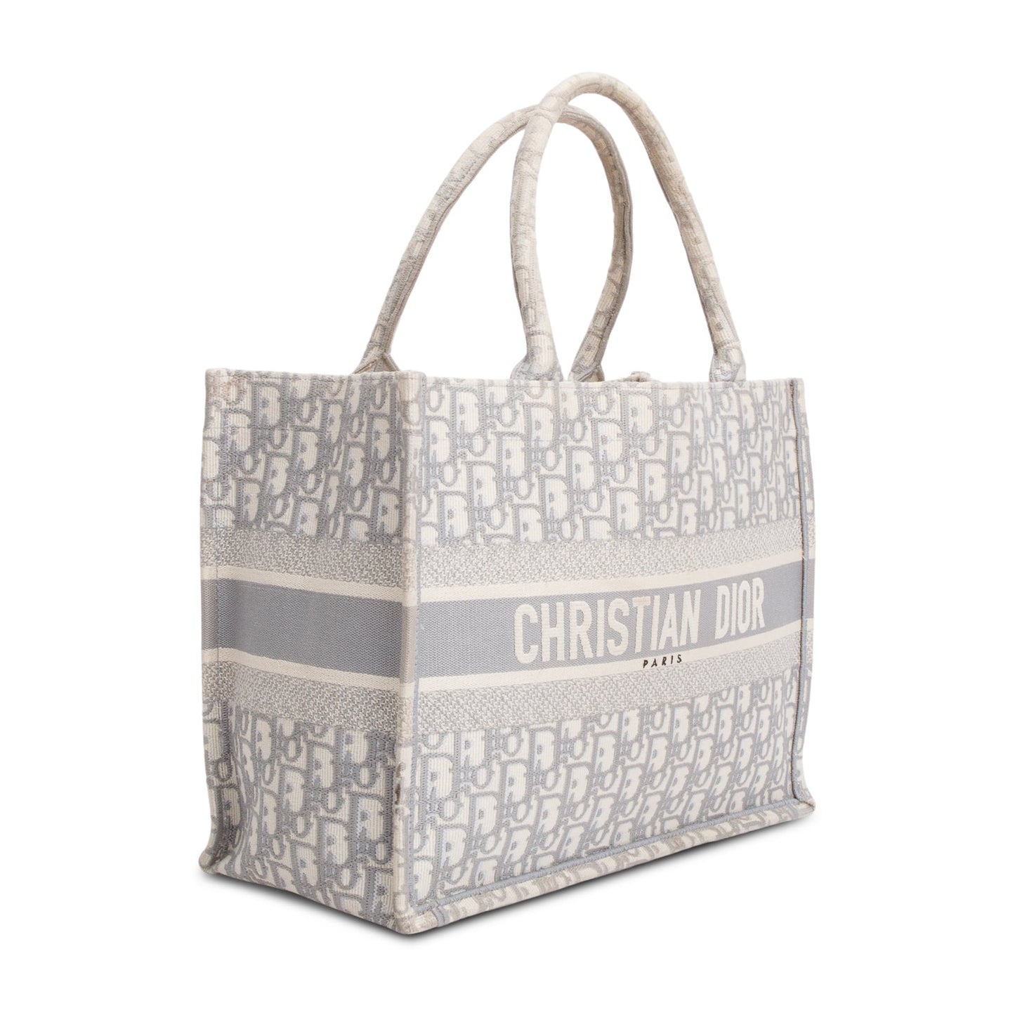 Dior Christian Grey Oblique Embossed Book Tote Handbag Leather Medium Tote Bag