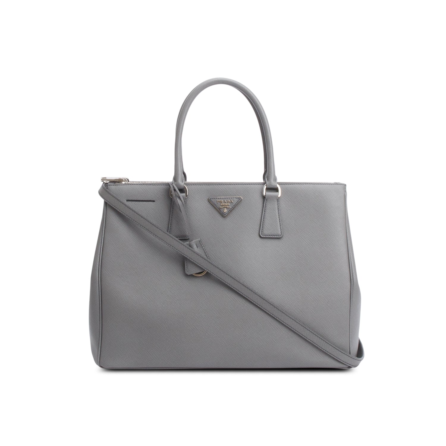 Prada Grey Saffiano Lux Double Zip Galleria Tote Large Tote Bag