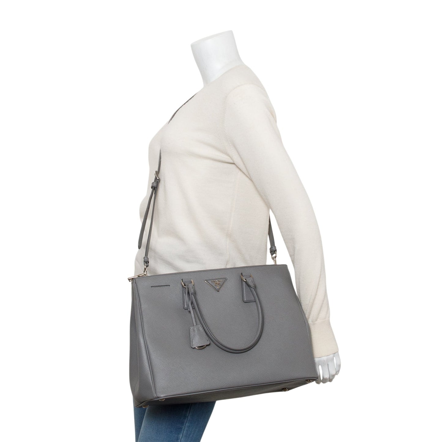 Prada Grey Saffiano Lux Double Zip Galleria Tote Large Tote Bag