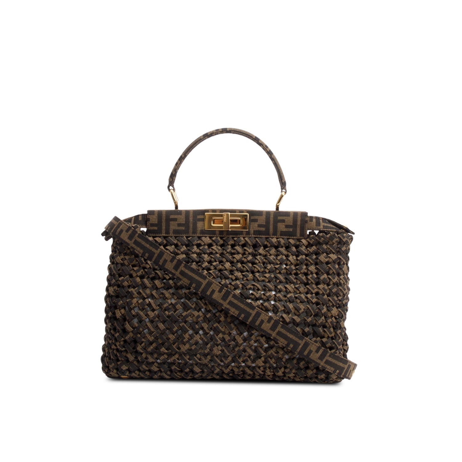 Fendi Ff Zucca Interlace Peekaboo Bag Woven Medium Travel Bag