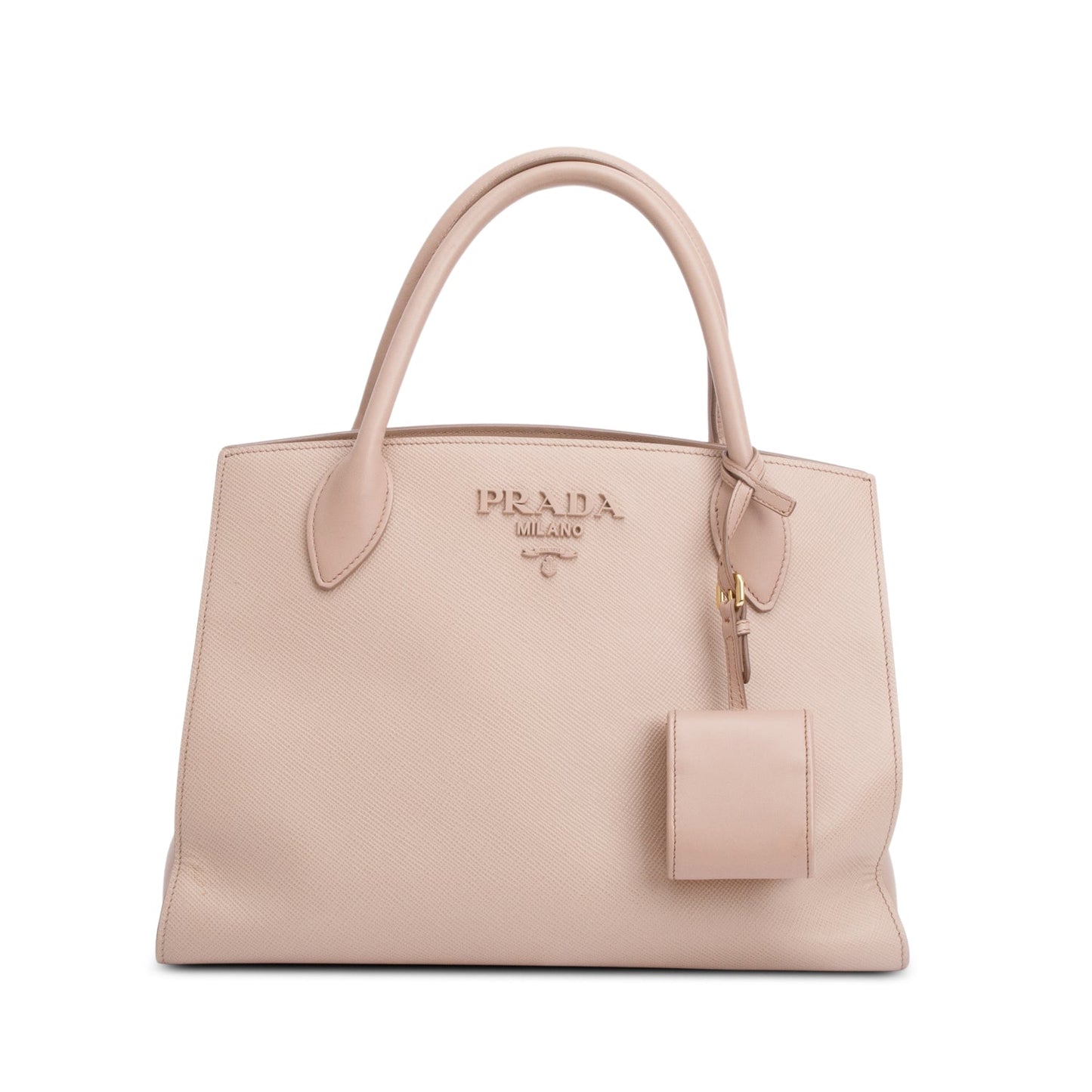 Prada Saffiano Cuir Monochrome Top Handle Tote Handbag Beige Medium Tote Bag