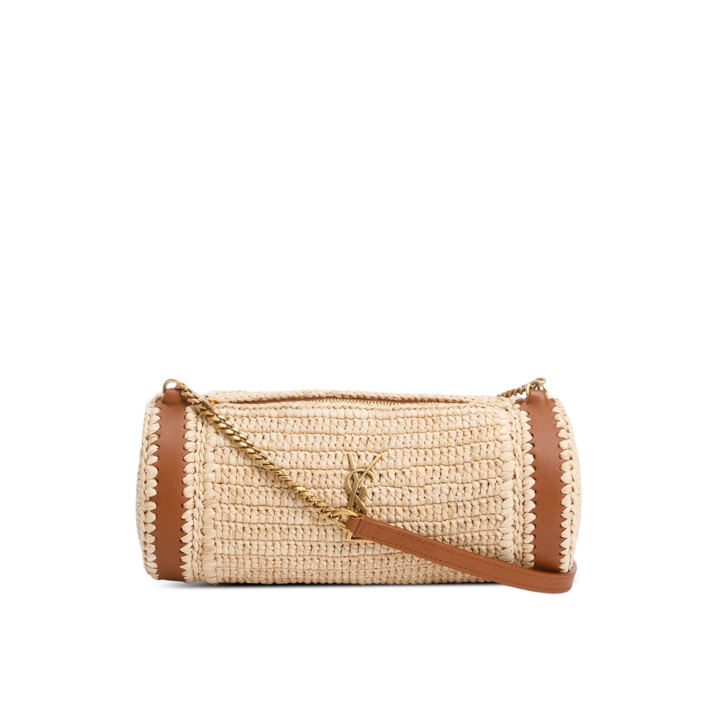 YSL Saint Laurent Neutral Sade Tube Bag Raffia Small Travel Bag