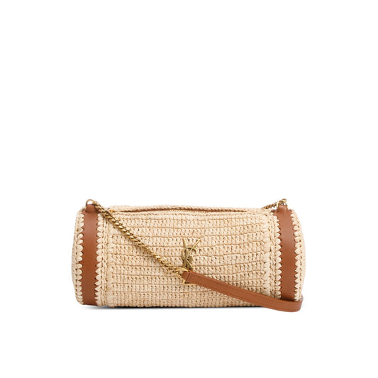 YSL Saint Laurent Neutral Sade Tube Bag Raffia Small Travel Bag