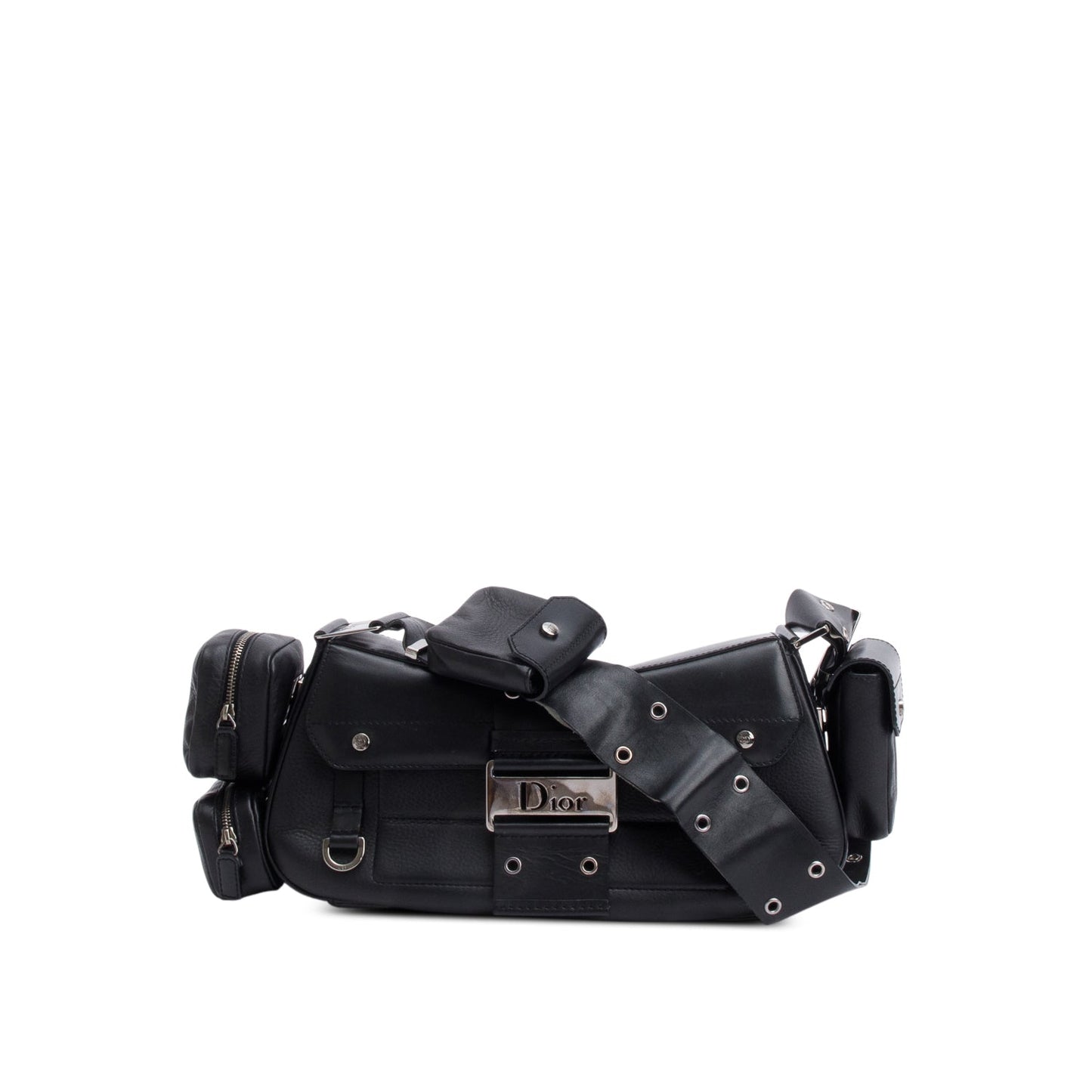 Dior Christian Street Chic Columbus Cargo Shoulder Bag Leather Black