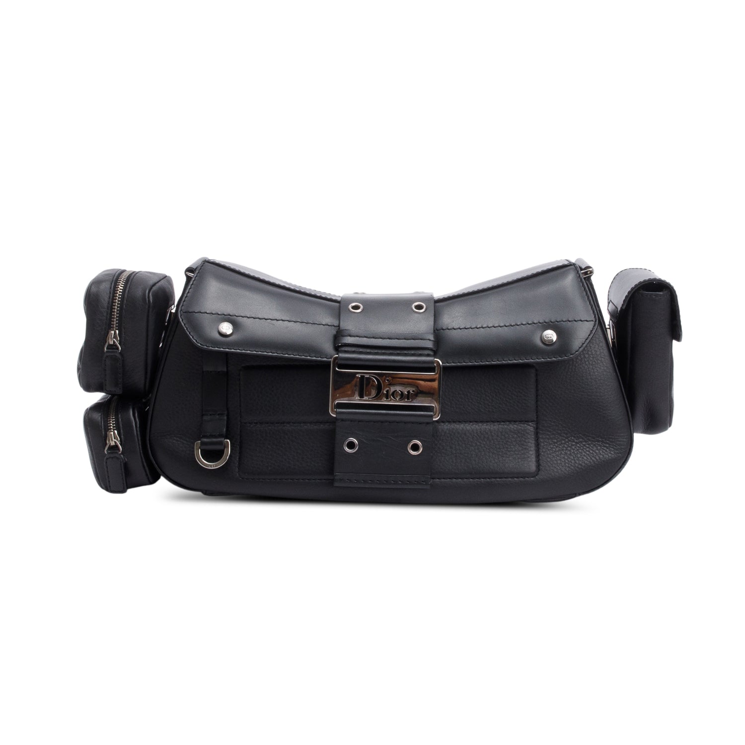 Dior Christian Street Chic Columbus Cargo Shoulder Bag Leather Black