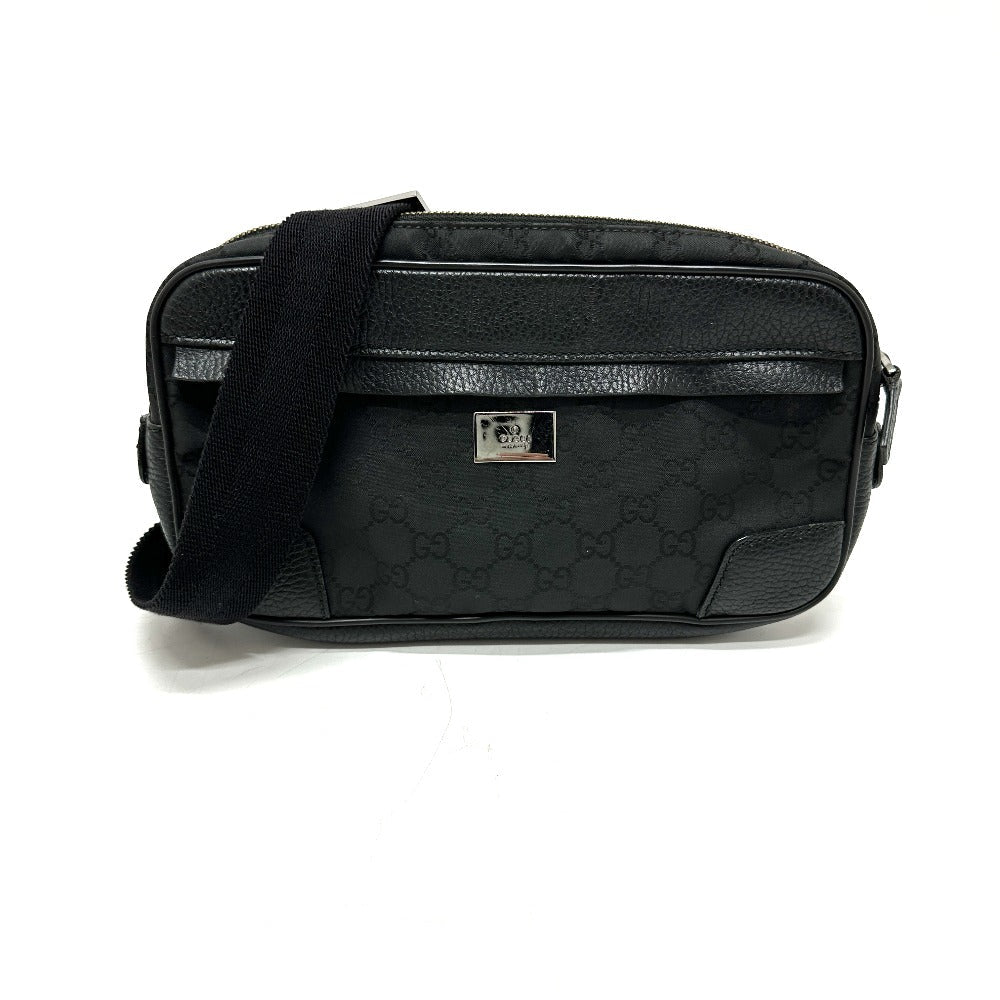 Gucci Waist GG Leather Nylon Black Handbag