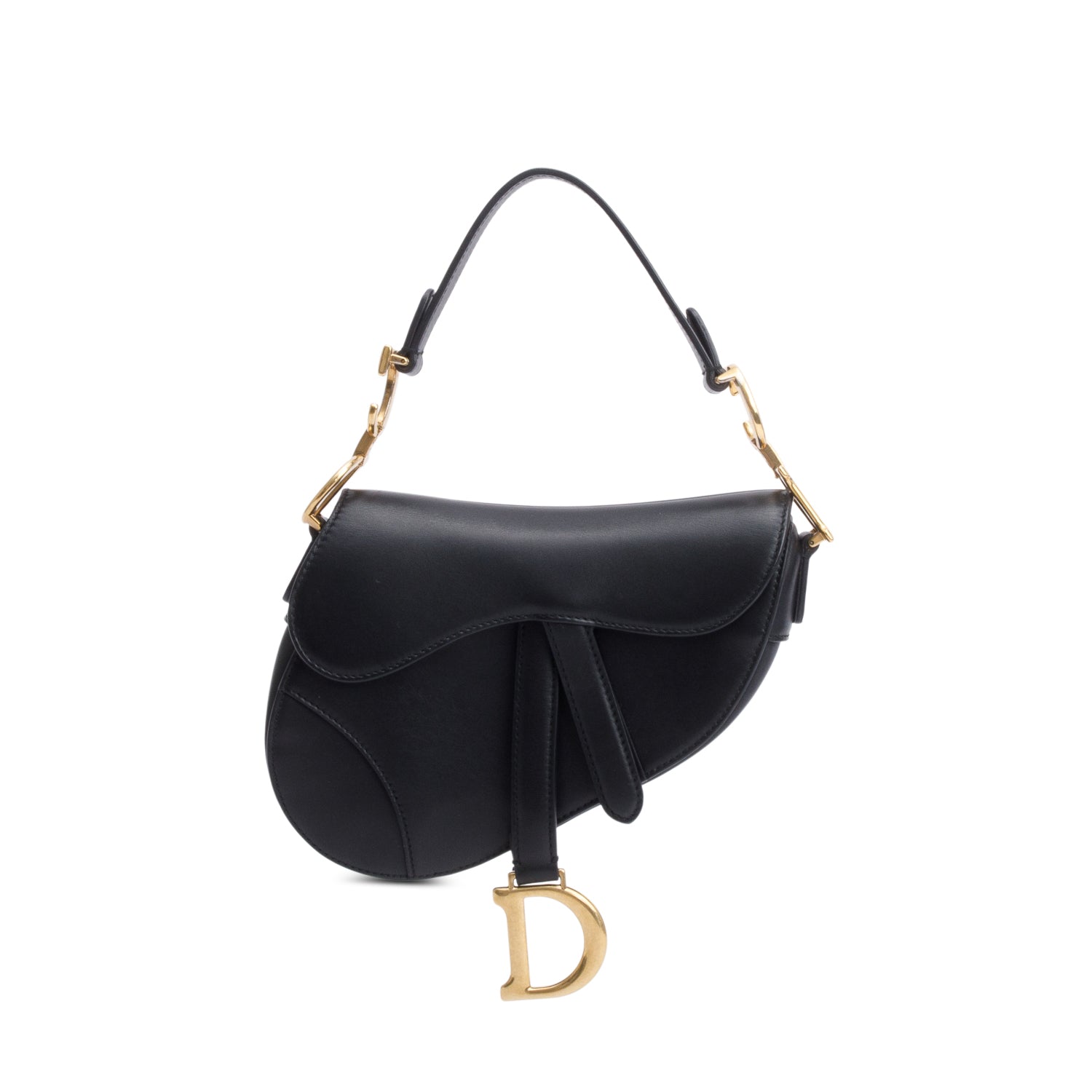 Dior Christian Smooth Saddle Bag Leather Black Travel Bag