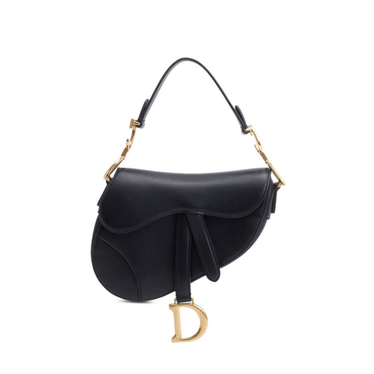 Dior Christian Smooth Saddle Bag Leather Black Travel Bag