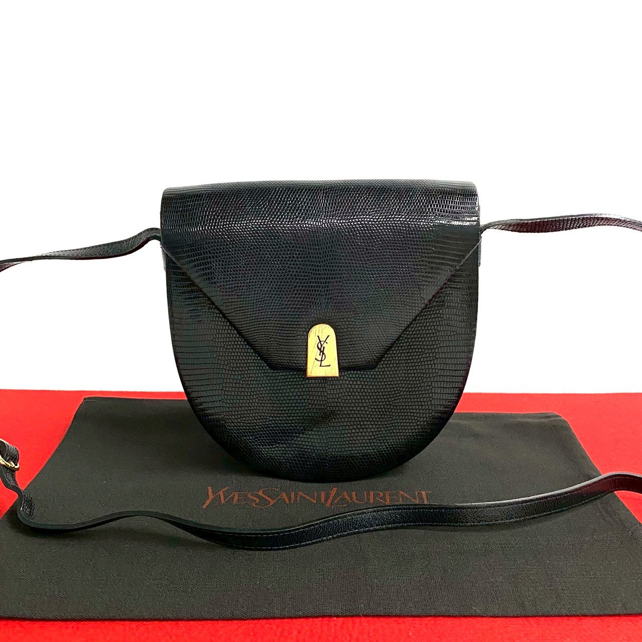 YSL Saint Laurent Lizard Shoulder Bag Leather