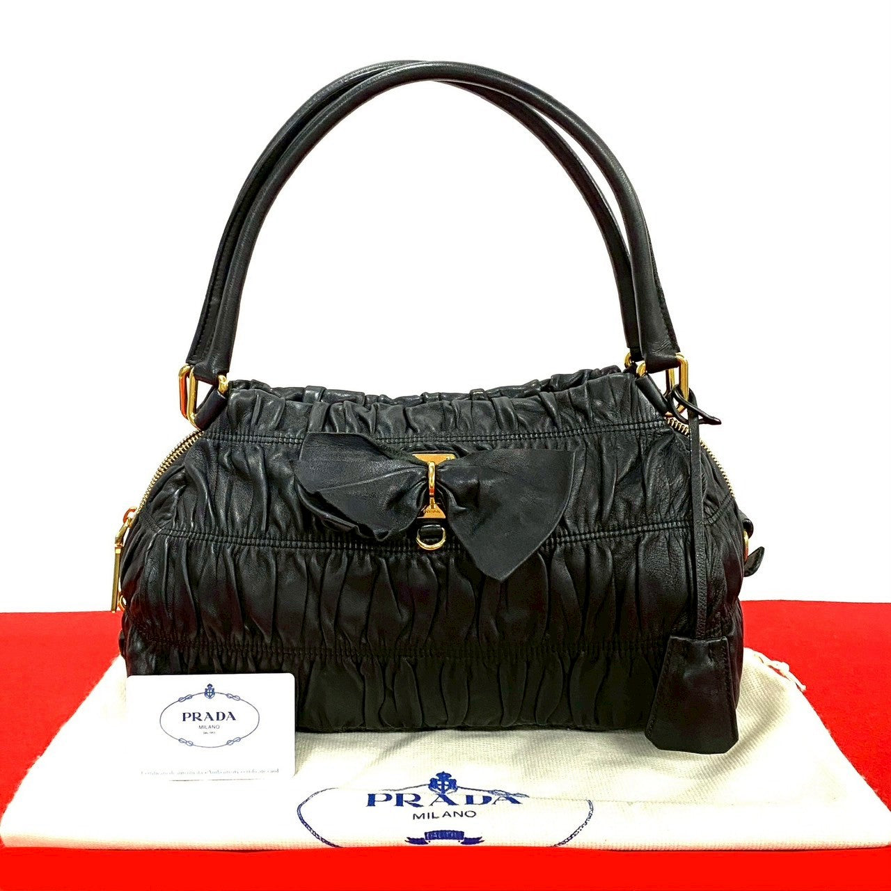 Prada 2Way Handbag Leather Travel Bag 2Way Handbag 2