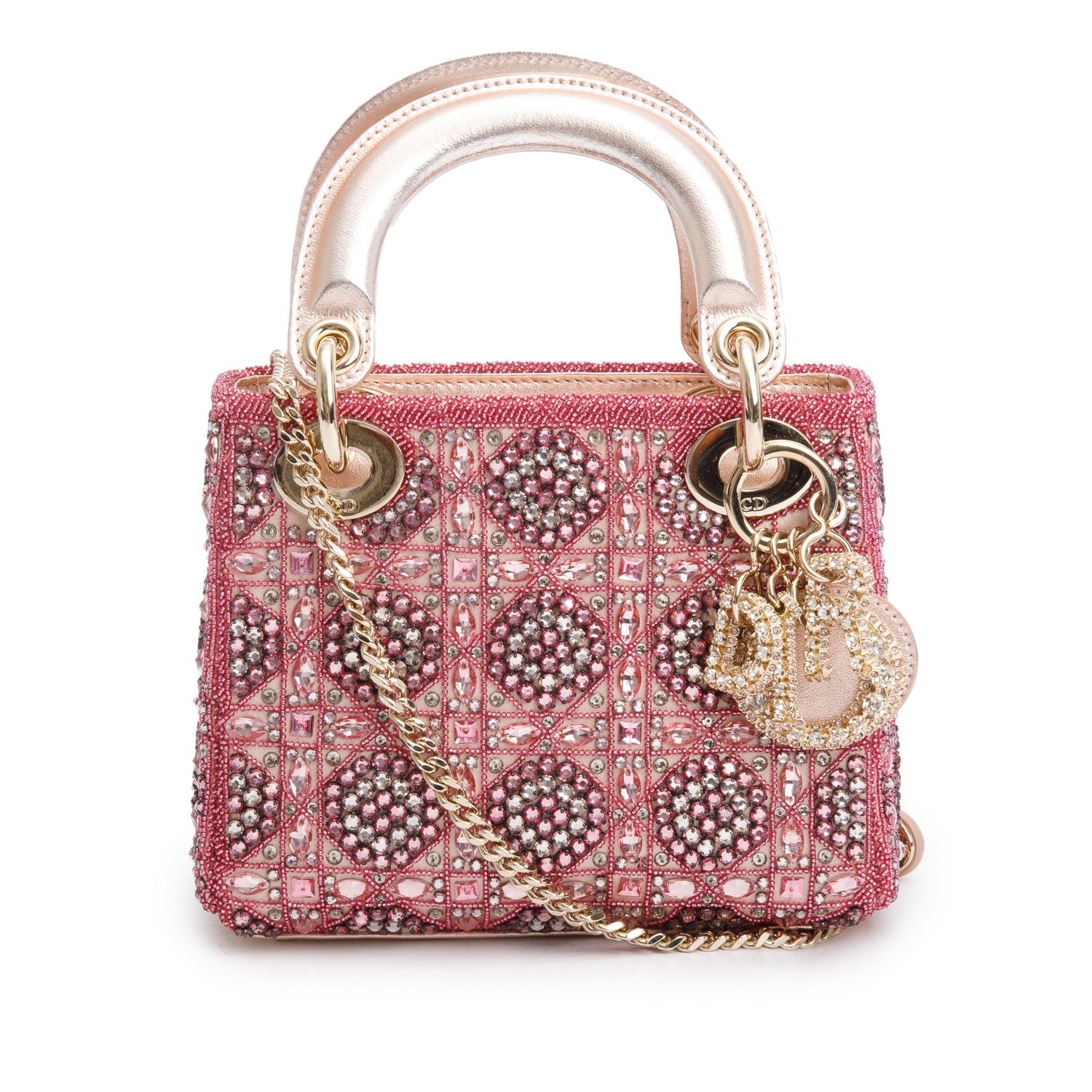 Dior Christian Lambskin & Embroidered Crystal Beads Mini Satin Travel Bag