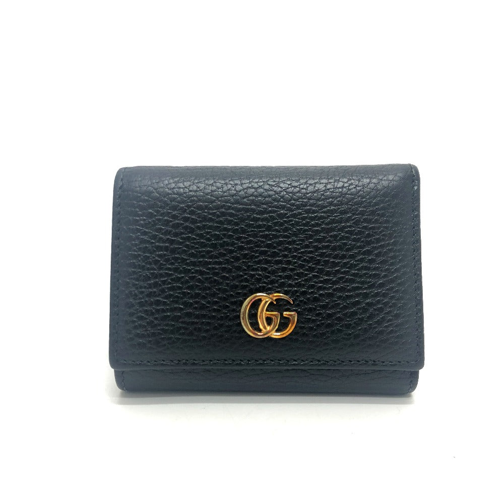Gucci Trifold GG Marmont Compact Leather Black Wallet Case