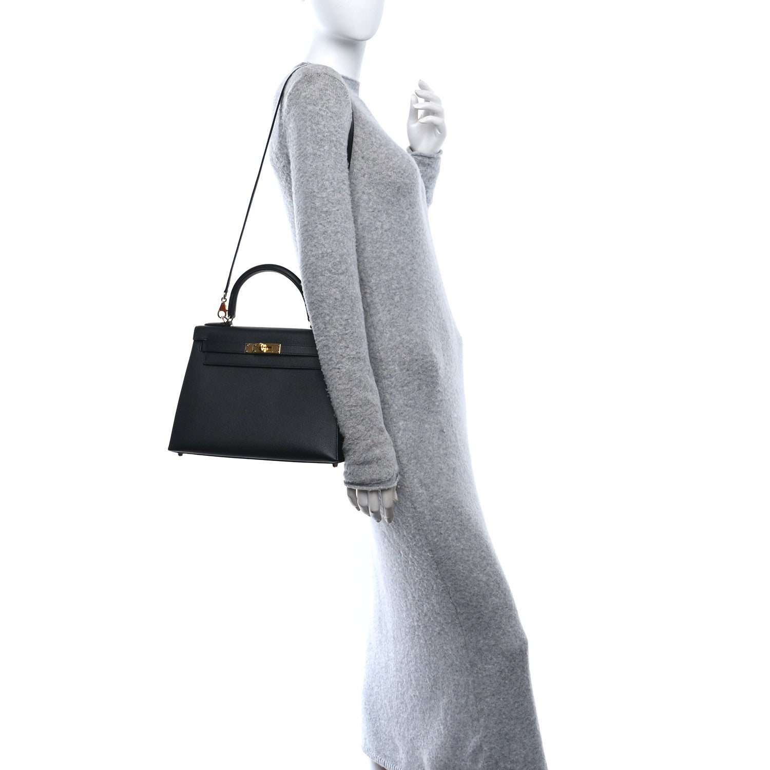 Hermes Epsom Kelly Sellier Handbag Black Travel Bag 28 Black 1730715