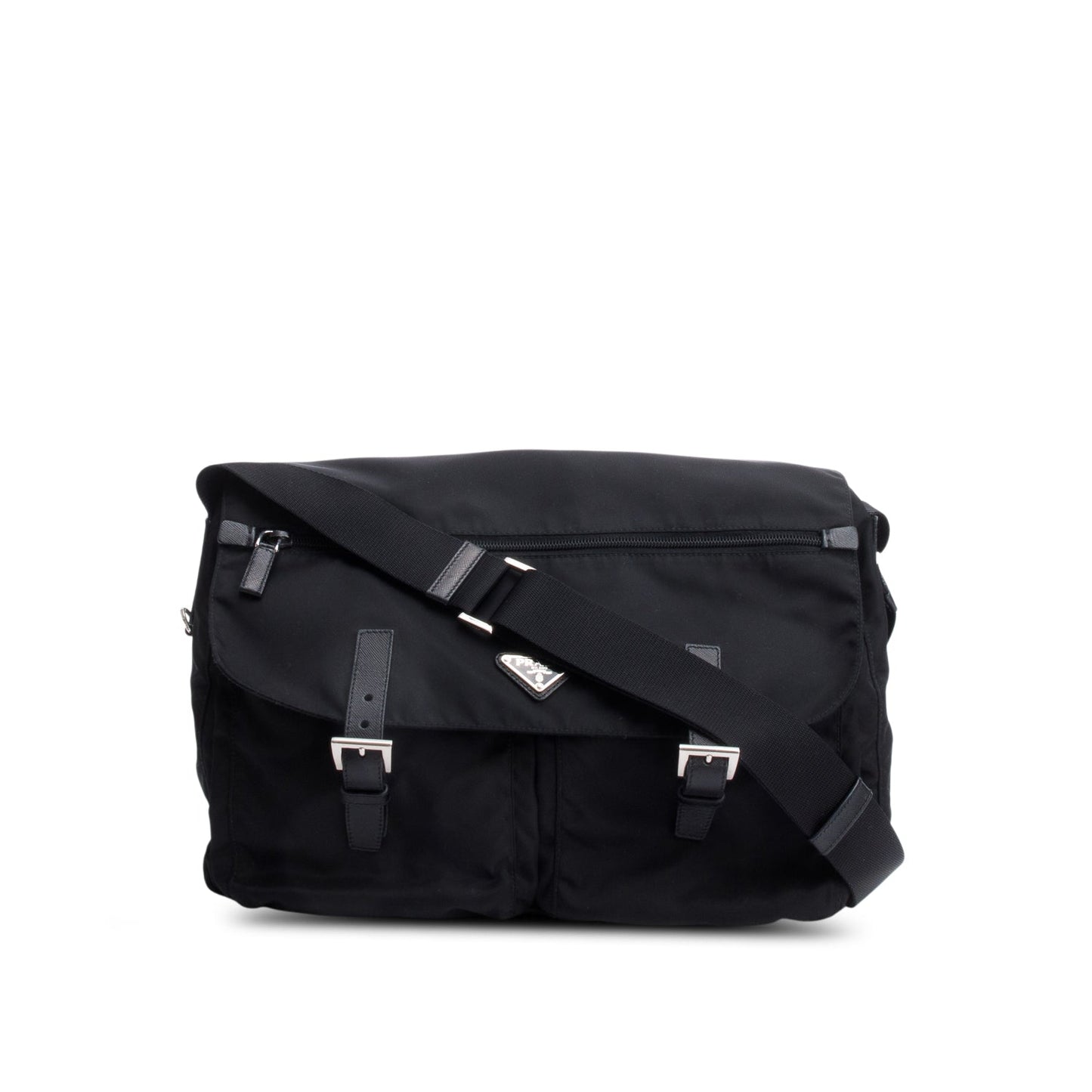 Prada Vela Sport Buckle Messenger Bag Nylon Black Travel Bag Messenger Bag