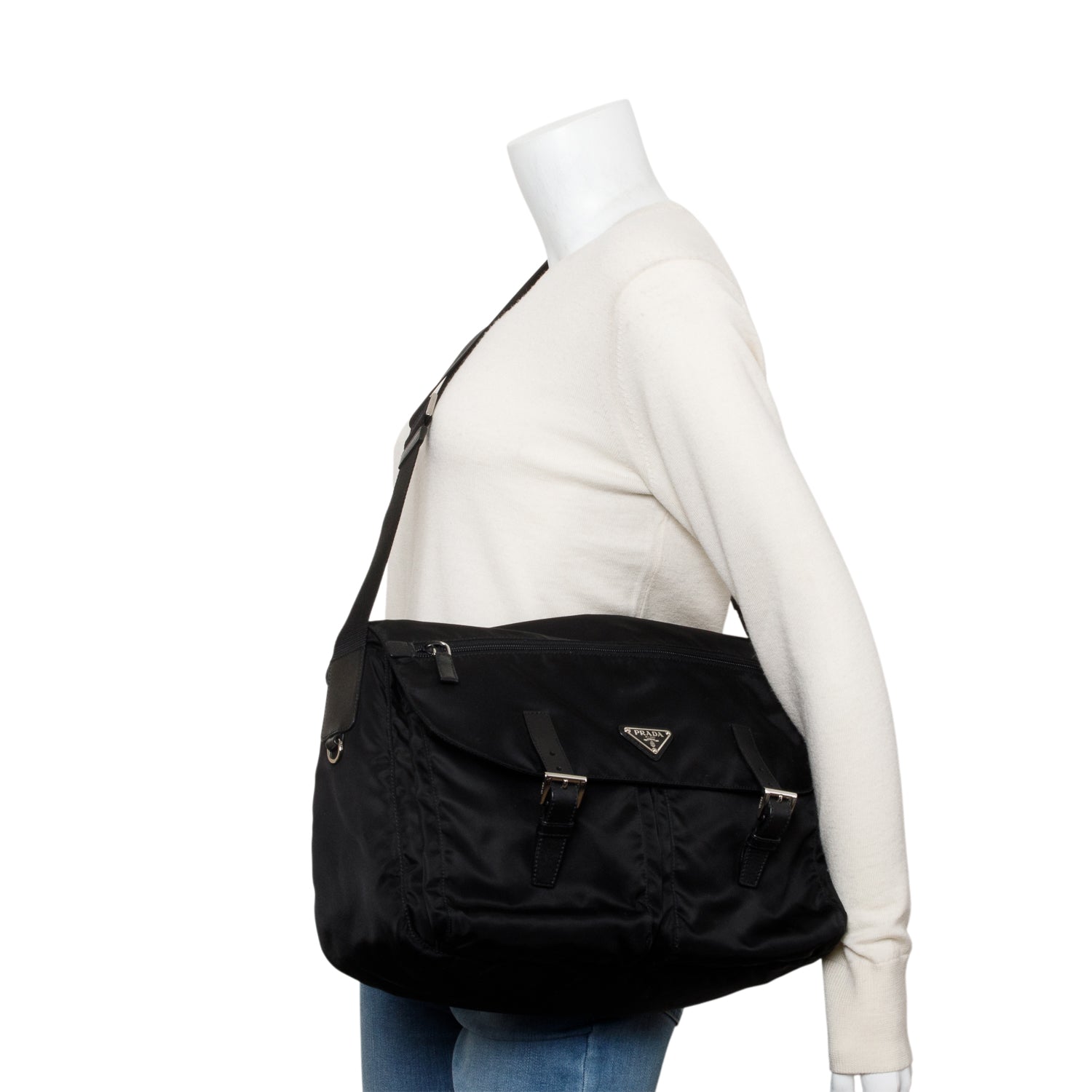 Prada Vela Sport Buckle Messenger Bag Nylon Black Travel Bag Messenger Bag