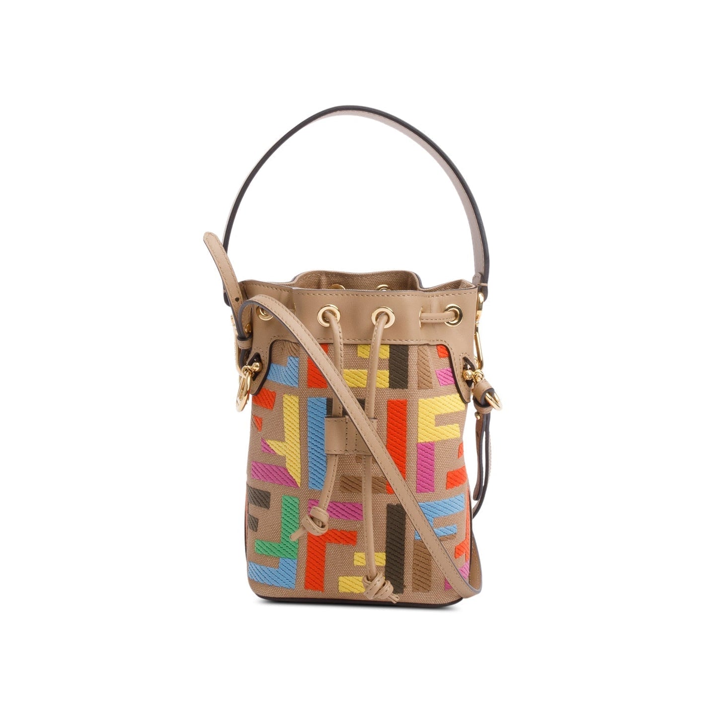 Fendi Multicolor Ff Embroidered Is Mini Mon Tresor Canvas Beige Bucket Bag