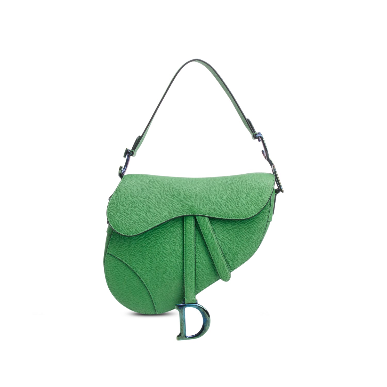 Dior Christian Grained Calfskin Saddle Bag Leather Green Travel Bag