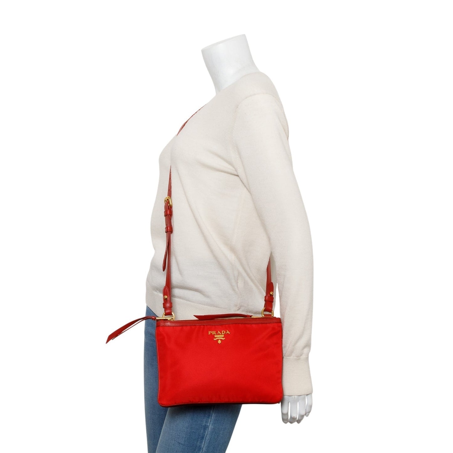 Prada Soft Calf Tessuto Small Double Zip Crossbody Leather Nylon Crossbody Bag