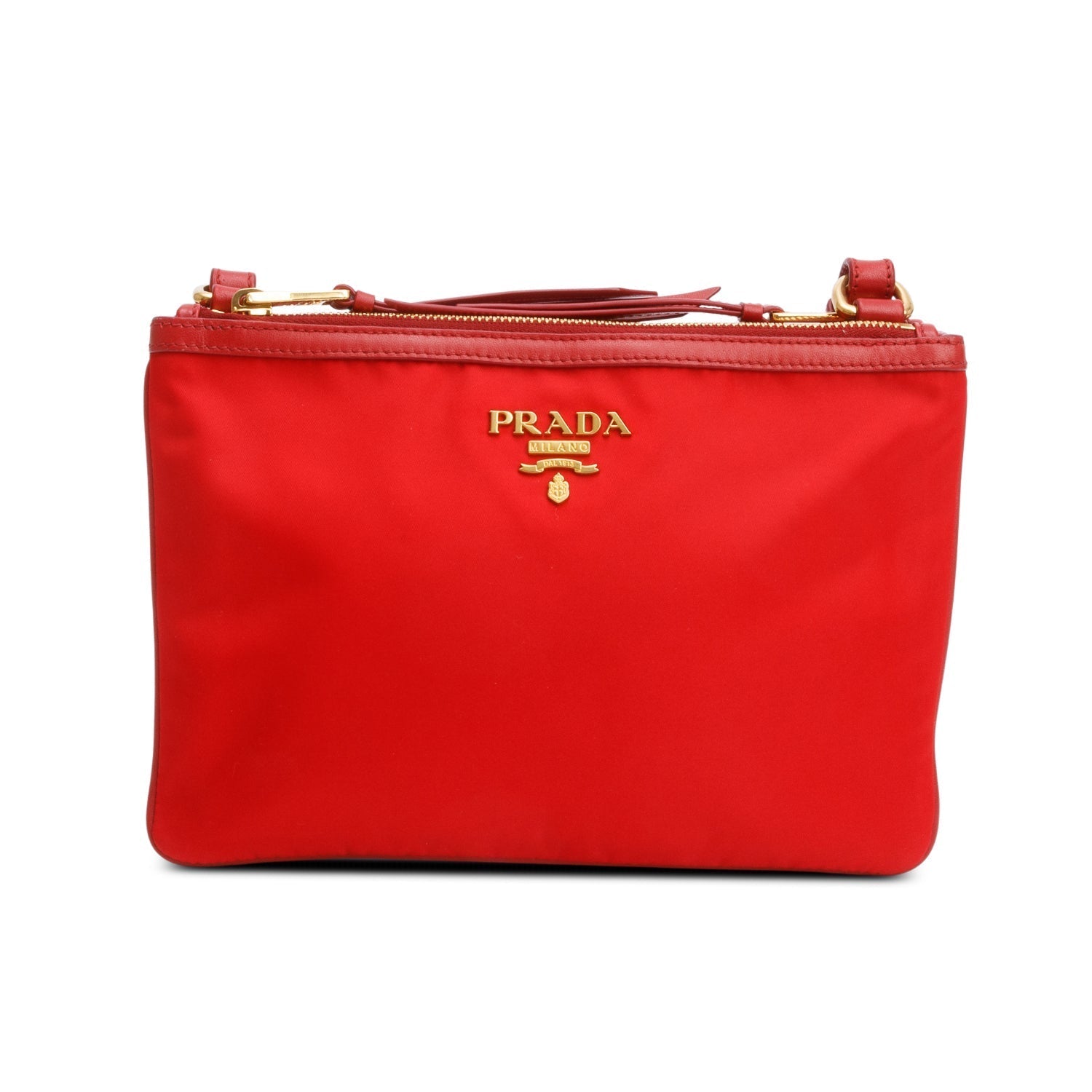 Prada Soft Calf Tessuto Small Double Zip Crossbody Leather Nylon Crossbody Bag