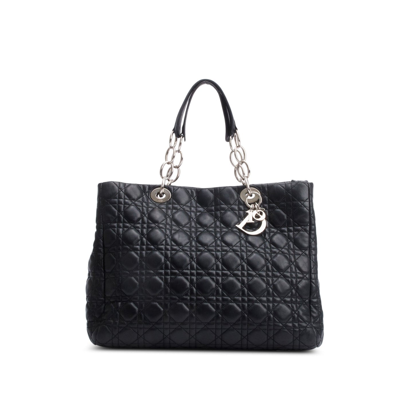 Dior Christian Cannage Calfskin Lady Soft Shopping Tote Leather Black Tote Bag