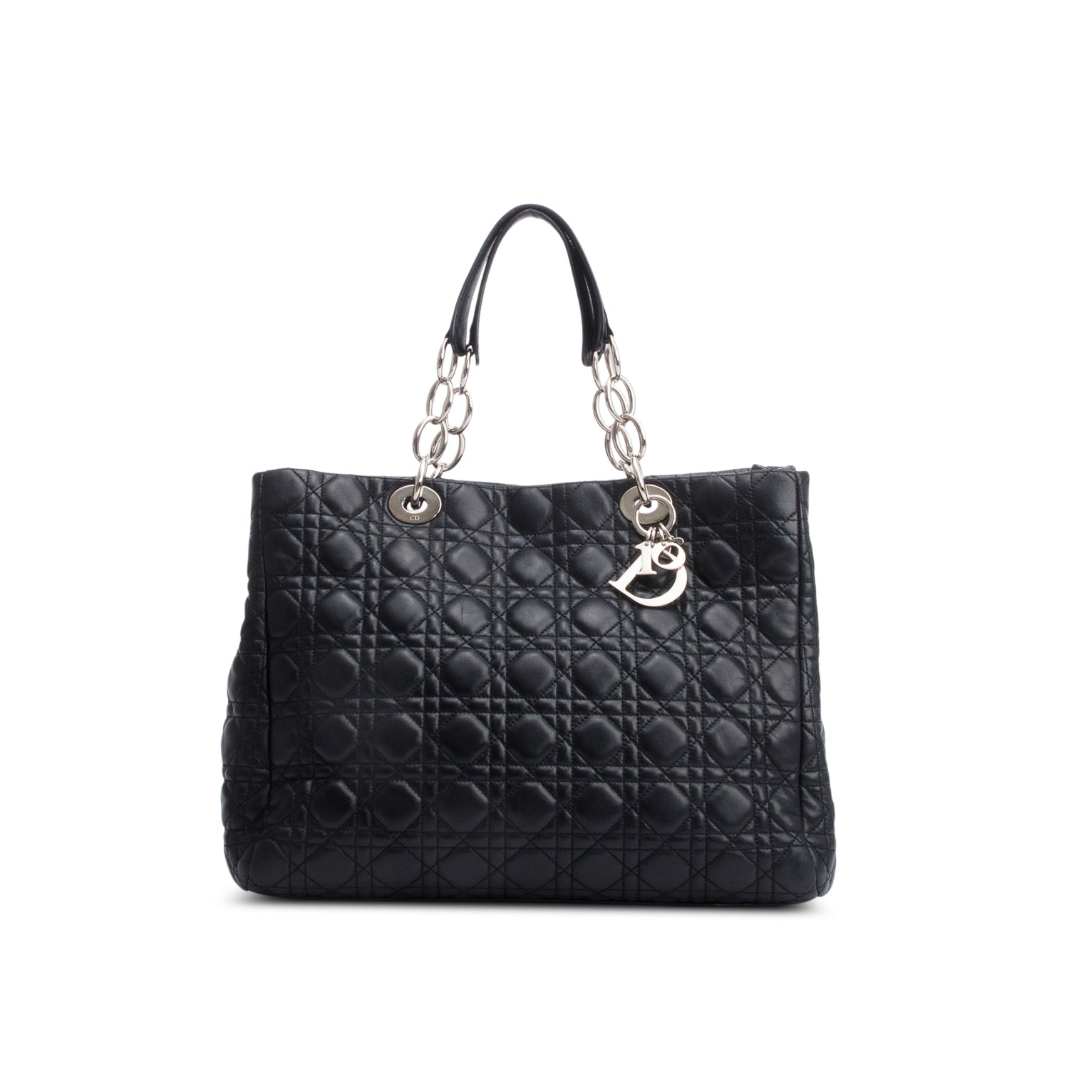 Dior Christian Cannage Calfskin Lady Soft Shopping Tote Leather Black Tote Bag