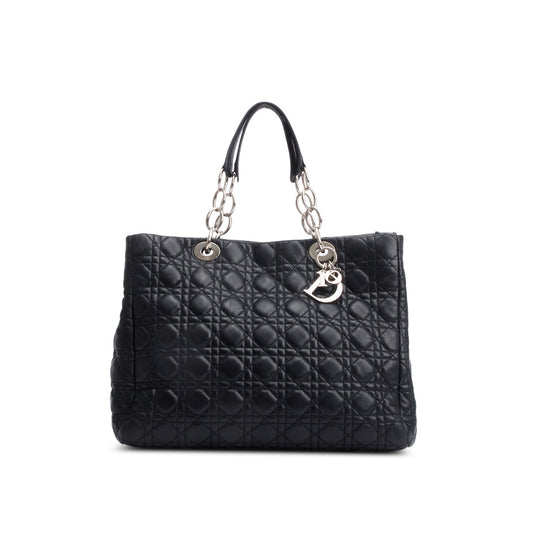 Dior Christian Cannage Calfskin Lady Soft Shopping Tote Leather Black Tote Bag