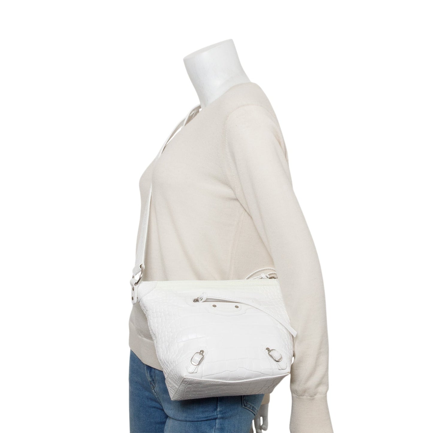 Balenciaga Crocodile Embossed Xs Neo Classic Hobo Bag Leather White Travel Bag