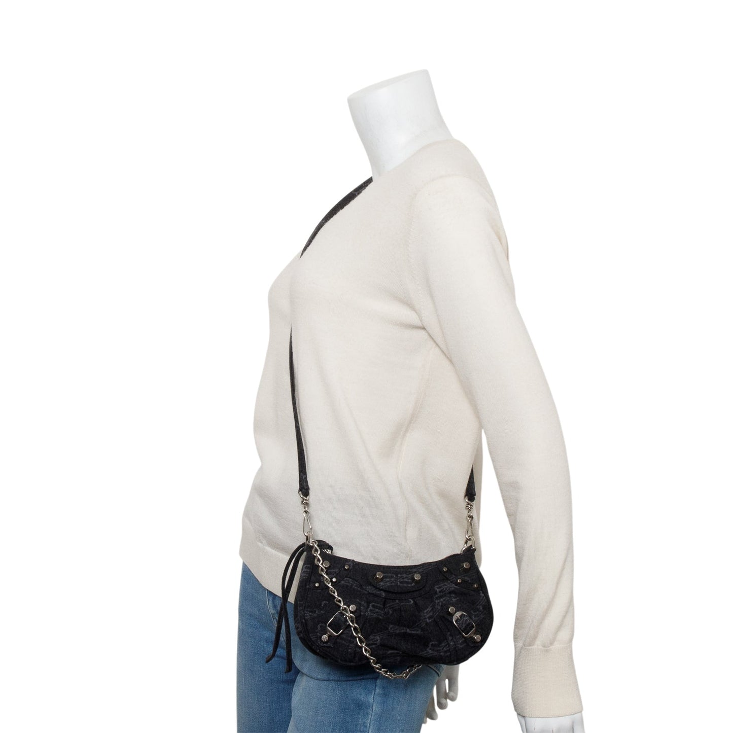 Balenciaga Bb Le Cagole Crossbody Denim Black Crossbody Bag