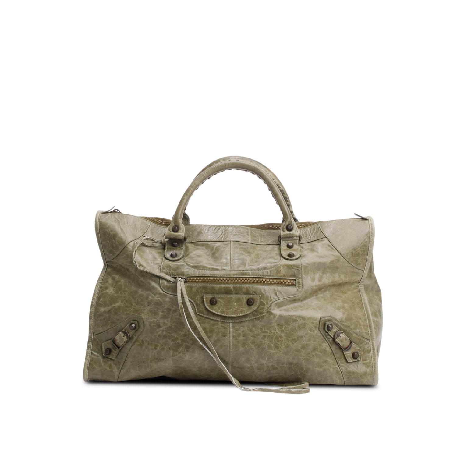 Balenciaga Arena Lambskin Motorcycle Work Bag Leather Green Travel Bag