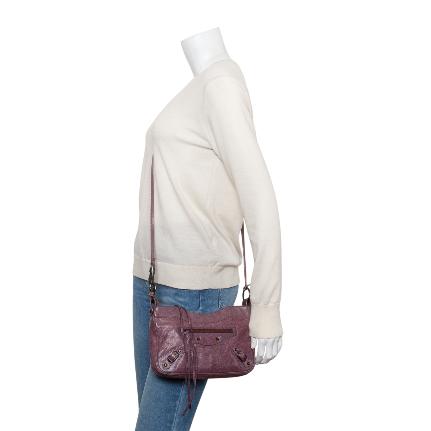 Balenciaga Purple Agneau Classic Motorcycle Hip Crossbody Leather Crossbody Bag