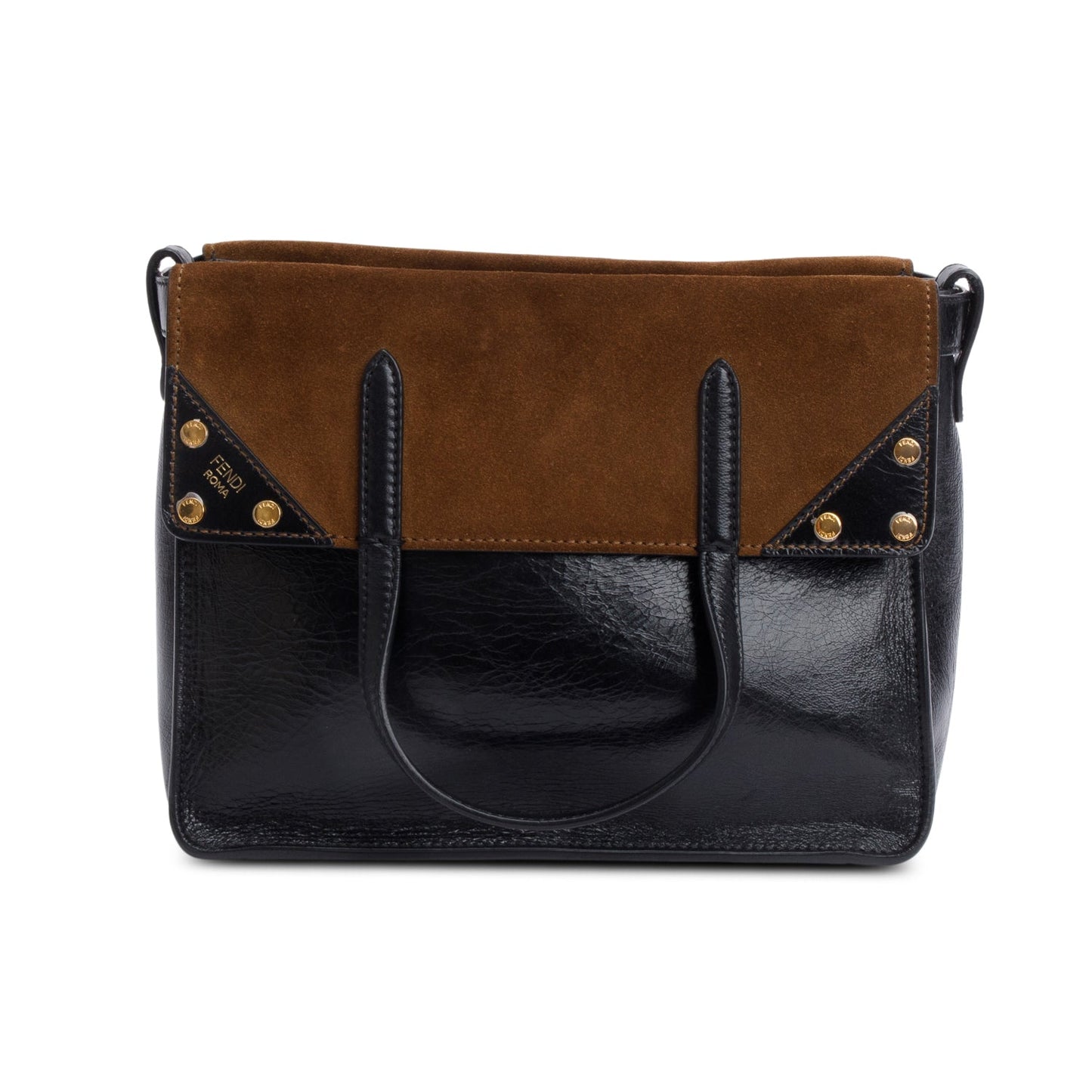 Fendi Brown Ff Small Flip Bag Leather Suede Travel Bag