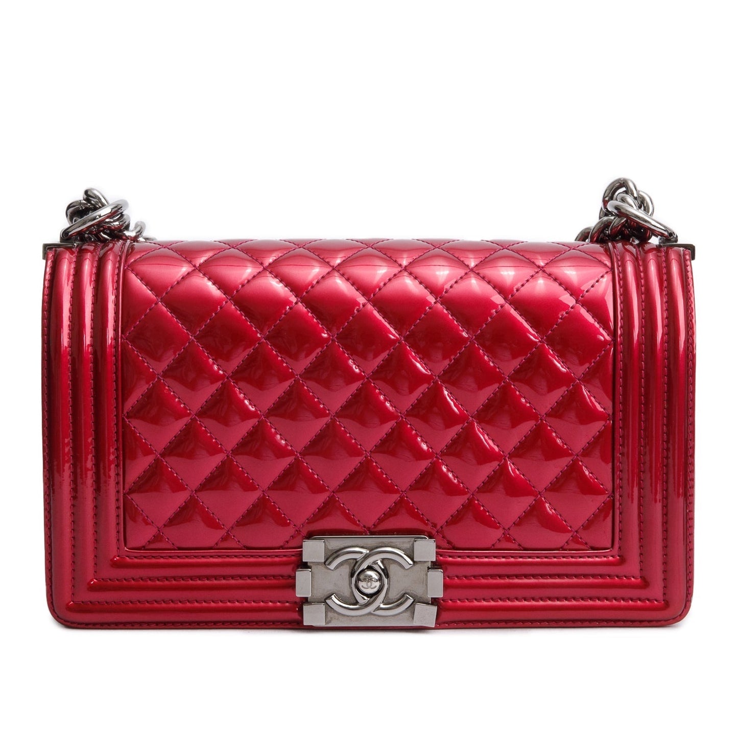 Chanel Patent Boy Leather Red Travel Bag