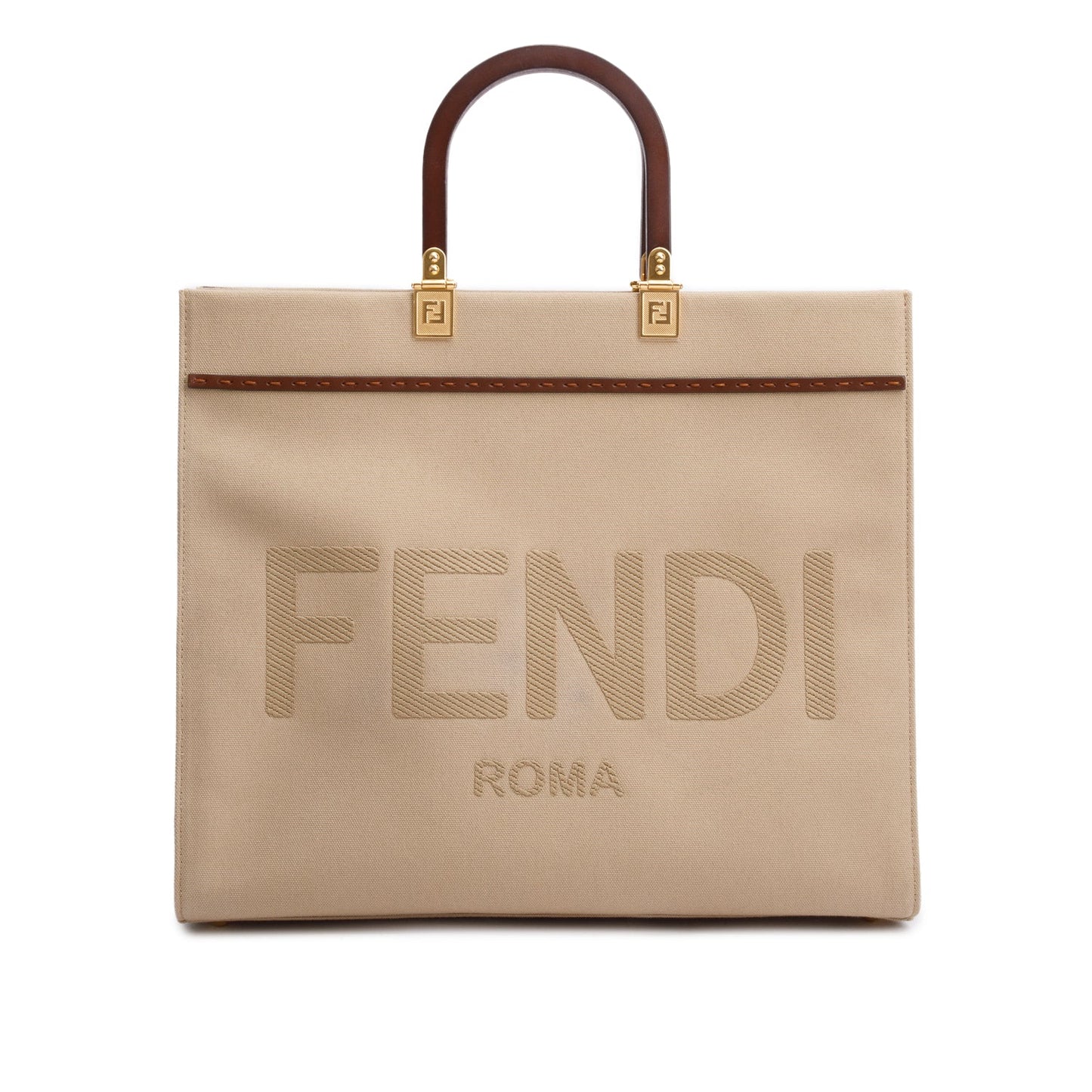 Fendi Neutral Sunshine Tote Bag Canvas Medium