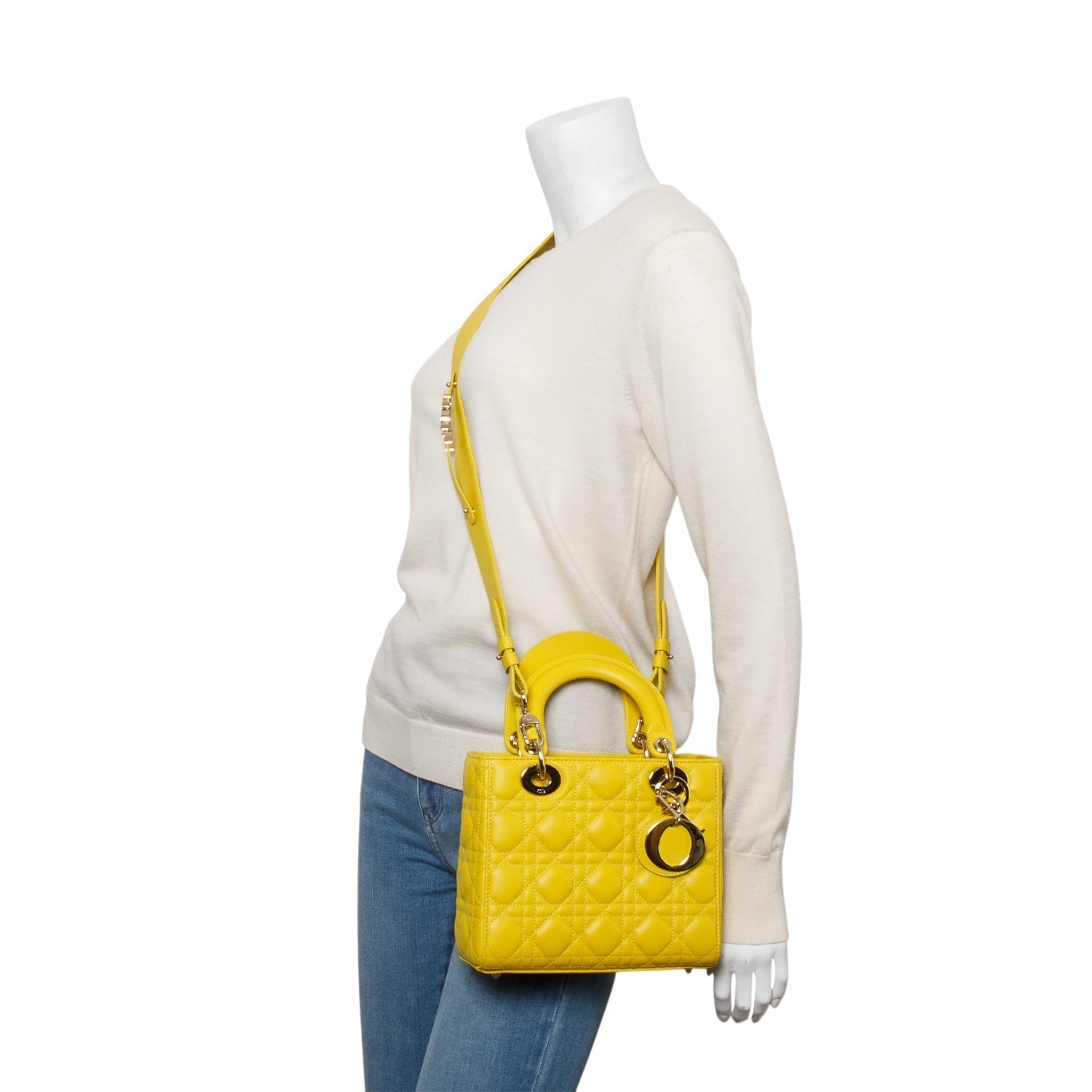 Dior Christian Yellow Cannage Lambskin Lady My Abc Leather Small Travel Bag