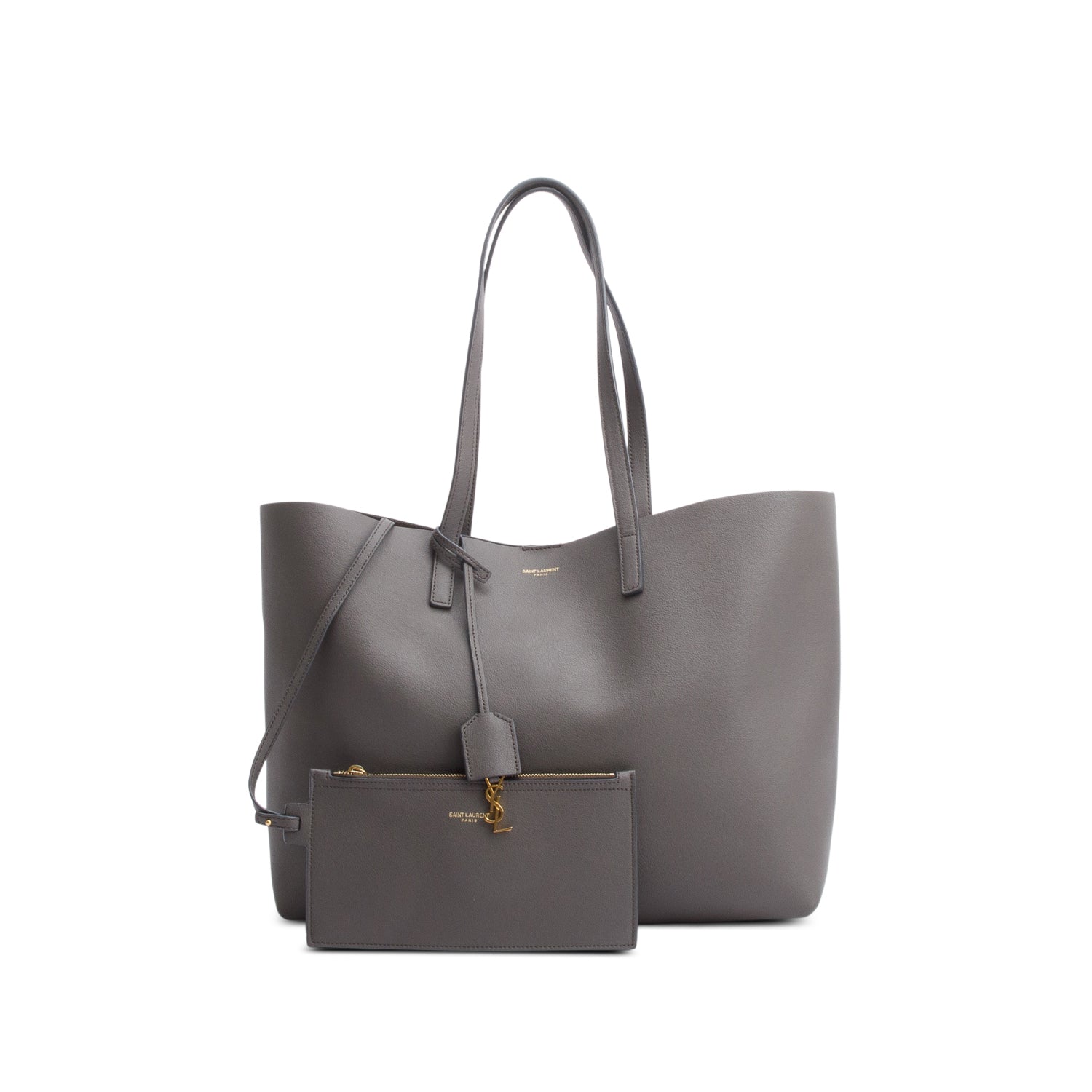 YSL Saint Laurent Grey E W Shopping Tote Leather Large Tote Bag