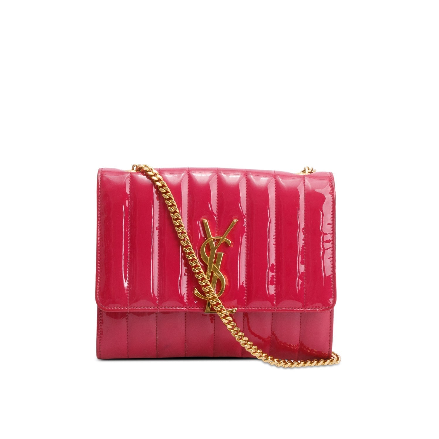 YSL Saint Laurent Patent Vicky Wallet On Crossbody Bag Leather Pink